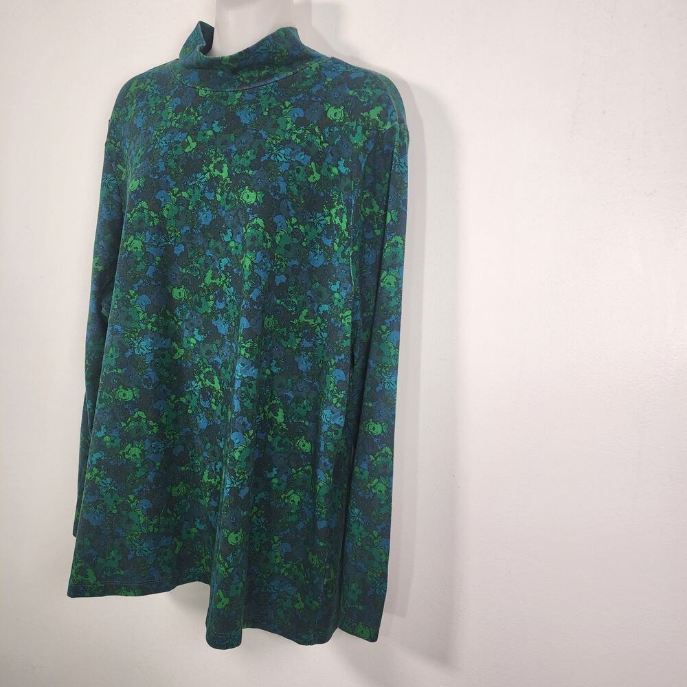 Isaac Mizrahi Live Womens Top Floral Printed Mock Neck Long Sleeve XL Knit Green - Picture 6 of 10
